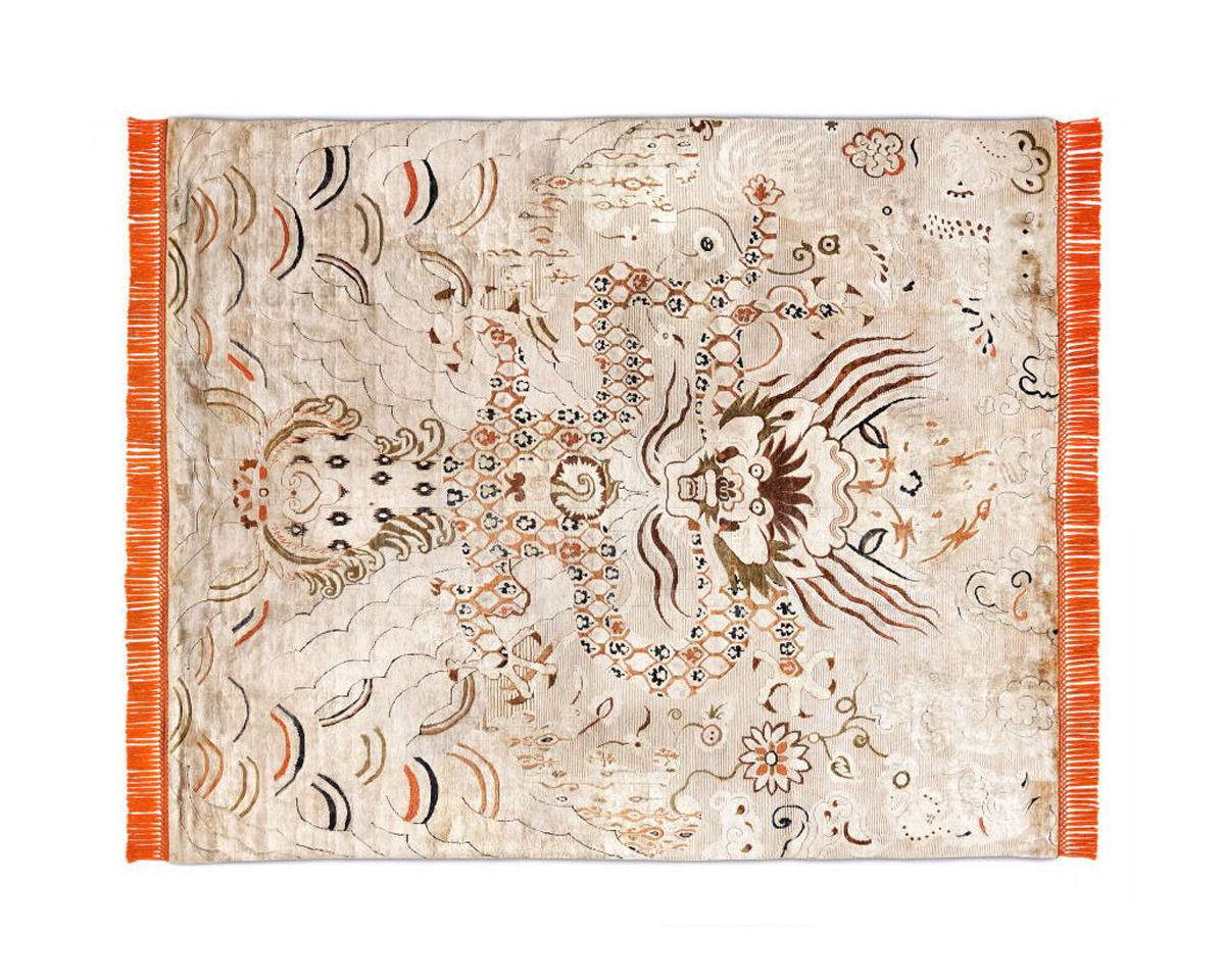 Buy Modern carpet Rug Star Oxidized Ikat Dragon No. 04 | CopperOrange | SilkFringes 
